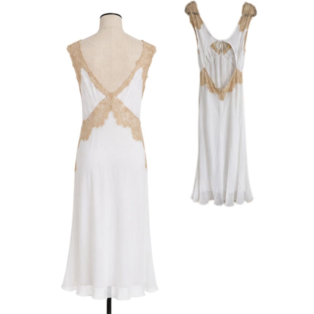 ASOS White Gold Lace Trim Slip Maxi Dress Open Back US 4